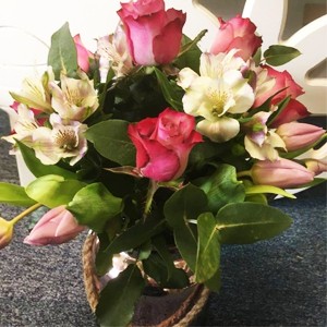 Roses in Fishbowl Vase