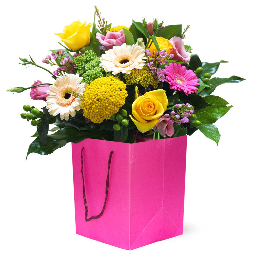 Sugar Pop! mixed flowers in a bag or box deluxe in pot cover