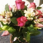 Roses in Fishbowl Vase